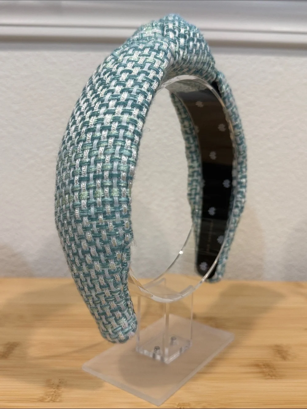 Lele Sadoughi Green and White Tweed Knotted Headband